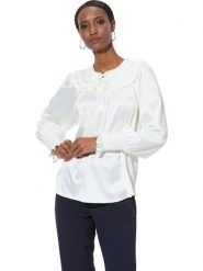 Creation L Bluzka w kolorze kremowym rozmiar: 52. Brązowe bluzki damskie creation L, l, bez wzorów, bez kołnierzyka, bez ramiączek. Za 56.99 zł.