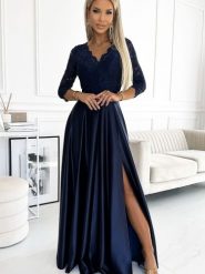 Sukienka Model Amber 309-7 Navy Satyna - Numoco. Niebieskie sukienki damskie NUMOCO, bez wzorów, z elastanu, eleganckie, bez ramiączek. Za 823.33 zł.
