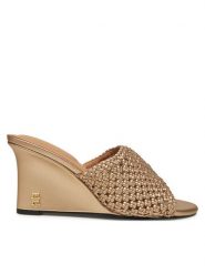 Tommy Hilfiger Klapki Crochet Metallic Lthr Wedge Mule FW0FW08812 Złoty. Żółte klapki damskie Tommy Hilfiger, bez wzorów, ze skóry, bez obcasa, bez zapięcia. Za 649.99 zł.