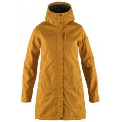 Płaszcz damski Fjallraven Kiruna Padded Parka. Żółte parki damskie Fjällräven, z puchu, bez kaptura. Za 1,532.99 zł.