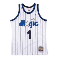 Autentyczna koszulka Orlando Magic 1993-94 Anfernee Hardaway. Białe koszulki damskie Mitchell & Ness, bez wzorów, bez kołnierzyka, bez ramiączek. Za 1,194.50 zł.