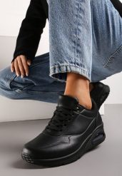 Czarne Klasyczne Sneakersy z Amortyzowaną Podeszwą i Perforacją Faunama. Czarne obuwie sportowe damskie Renee, bez zapięcia. Za 74.99 zł.