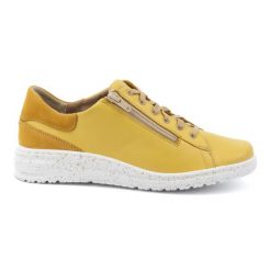 WASAK Półbuty damskie sneakersy skórzane 0720W żółte. Żółte półbuty damskie bez wzorów, ze skóry, bez obcasa, bez zapięcia. Za 408.14 zł.