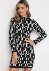 Czarno-Biała Sukienka Mini ze Sweterkowego Materiału w Geometryczny Wzór Lenikes. Czarne sukienki damskie Born2be, bez wzorów, z bawełny, bez ramiączek. W wyprzedaży za 76.49 zł.