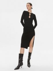 Pinko Sukienka dzianinowa Leone 101845 A15S Czarny Slim Fit. Czarne sukienki damskie Pinko, bez wzorów, z dzianiny, bez ramiączek. Za 519.99 zł.