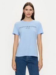 Tommy Hilfiger T-Shirt Logo WW0WW40276 Niebieski Regular Fit. Niebieskie t-shirty damskie Tommy Hilfiger, xs, bez wzorów, z bawełny, bez kołnierzyka. Za 149.99 zł.