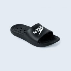 Klapki basenowe Speedo Slide. Czarne klapki damskie Speedo, bez wzorów, bez obcasa, bez zapięcia. W wyprzedaży za 69.99 zł.