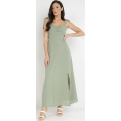 Zielona Sukienka Kalora. Zielone sukienki damskie Born2be, bez wzorów, z tkaniny, bez ramiączek. Za 159.99 zł.