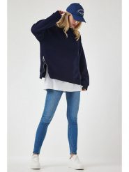 Happiness Istanbul Bluza w kolorze granatowym rozmiar: 40. Niebieskie bluzy damskie Happiness Istanbul, bez wzorów, z bawełny, bez kaptura. Za 83.62 zł.