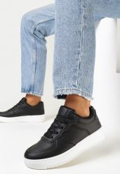 Czarno-Białe Sneakersy Sznurowane Finos. Czarne obuwie sportowe damskie Born2be, z jeansu, bez zapięcia. Za 64.99 zł.
