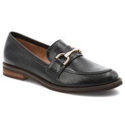 Półbuty damskie Armodo, eleganckie z ozdobą na płaskim obcasie skórzane i wsuwane, czarne, 1510-Q. Czarne półbuty damskie Armodo, z aplikacjami, ze skóry, bez obcasa, na obcasie, bez zapięcia. Za 373.99 zł.