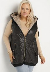 Czarna Kamizelka Pikowana z Kapturem i Ściągaczami Kolavira. Czarne kamizelki damskie Born2be, plus size, bez wzorów, z jeansu, z kapturem. Za 159.99 zł.
