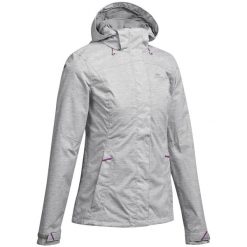 Second Life - Kurtka turystyczna damska Quechua MH100 wodoodporna - Stan Dobry. Szare kurtki damskie QUECHUA, m, bez wzorów, z materiału, z kapturem. Za 126.99 zł.