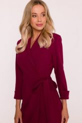 Elegancka sukienka ołówkowa kopertowa z wiązaniem bordowa. Czerwone sukienki damskie Stylove, bez wzorów, z elastanu, biznesowe, bez ramiączek. Za 449.00 zł.