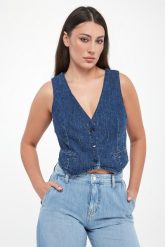 Kamizelka damska jeansowa z cyrkoniami LIU JO. Kamizelki damskie Liu Jo, bez wzorów, z jeansu, bez kaptura. Za 689.00 zł.