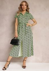 Zielona Rozkloszowana Sukienka Midi w Koszulowym Stylu Emerrisa. Zielone sukienki damskie Renee, bez wzorów, z materiału, bez ramiączek. W wyprzedaży za 151.99 zł.