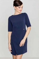 Niebieska Elegancka Sukienka z Asymetrycznym Rozporkiem. Niebieskie sukienki damskie Katrus, bez wzorów, z materiału, eleganckie, bez ramiączek. Za 239.00 zł.