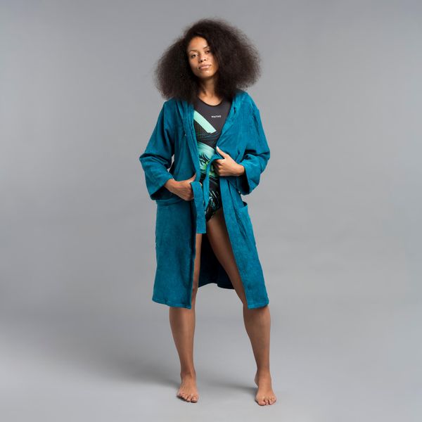 Szlafrok do waterpolo damski Watko 900 Paw z bawełny. Niebieskie szlafroki damskie WATKO, bez wzorów, z bawełny, bez kaptura. Za 179.99 zł.