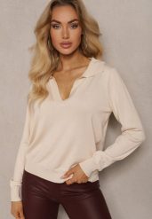 Beżowy Sweter z Wiskozą i Ozdobnym Kołnierzykiem Ceaola. Brązowe swetry klasyczne damskie Renee, z jeansu, bez kołnierzyka. Za 69.99 zł.