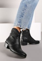 Czarne Botki Typu Kowbojki na Obcasie z Krótką Cholewką Zinoreta. Czarne botki damskie Renee, z dzianiny, eleganckie, bez obcasa, na obcasie, bez zapięcia. Za 149.99 zł.