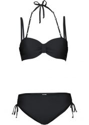 Bikini z biustonoszem typu balkonetka z dodatkowym wiązaniem z tyłu na szyi (2 części). Czarne bikini bonprix, bez wzorów. Za 114.99 zł.