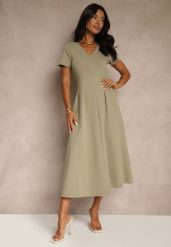 Jasnozielona Casualowa Sukienka z Bawełną Zeredira. Zielone sukienki damskie Renee, bez wzorów, z bawełny, eleganckie, bez ramiączek. Za 189.99 zł.