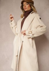 Beżowy Dwurzędowy Płaszcz Trencz o Eleganckim Kroju z Paskiem Edioneta. Brązowe płaszcze damskie Renee, l, bez wzorów, z jeansu, bez kaptura. Za 219.99 zł.