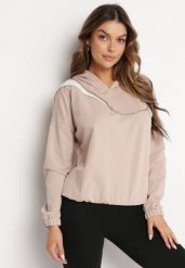 Beżowa Bawełniana Bluza z Kapturem z Ozdobnym Łańcuszkiem i Suwakiem Cielo. Brązowe bluzy damskie Born2be, bez wzorów, z bawełny, z kapturem. Za 89.99 zł.