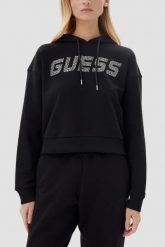 GUESS Сzarna bluza damska z cyrkoniami Primula. Czarne bluzy damskie Guess, s, z aplikacjami, z kapturem. W wyprzedaży za 246.99 zł.