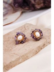 Pierres delicates Kolczyki-wkrętki w kolorze białym z perłami i ametystami rozmiar: onesize. Różowe kolczyki damskie Pierres delicates, z ametystem, z mosiądzu. Za 96.37 zł.