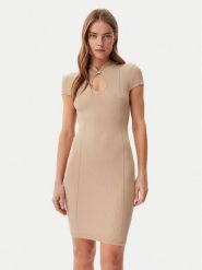 Guess Sukienka dzianinowa W5GK46 Z3L10 Brązowy Slim Fit. Brązowe sukienki damskie Guess, z aplikacjami, z dzianiny, bez ramiączek. Za 399.99 zł.