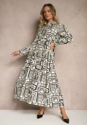 Czarna Rozkloszowana Sukienka z Wiskozą w Geometryczny Print Apirestia. Czarne sukienki damskie Renee, bez wzorów, z wiskozy, eleganckie, bez ramiączek. W wyprzedaży za 111.99 zł.