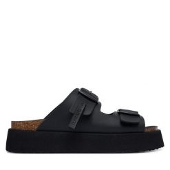 Klapki D.Franklin. Czarne klapki damskie D.Franklin, bez wzorów, bez obcasa, bez zapięcia. Za 429.99 zł.