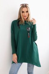 Bluza oversize z asymetrycznymi bokami ciemno zielona. Zielone bluzy damskie KESI, l, bez wzorów, z bawełny, bez kaptura. Za 209.11 zł.