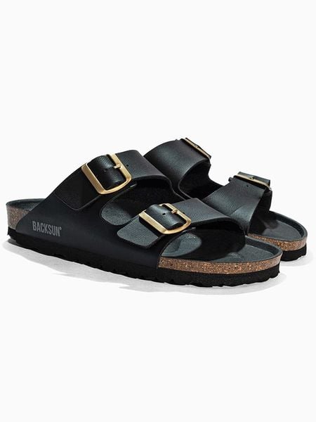 BACKSUN Klapki "Bali" w kolorze czarnym rozmiar: 38. Czarne klapki damskie Backsun, bez wzorów, z materiału, z otwartym noskiem, bez obcasa, bez zapięcia. Za 136.45 zł.