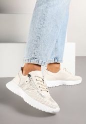 Beżowe Skórzane Sneakersy z Ozdobnym Suwakiem Selami. Brązowe obuwie sportowe damskie Born2be, z jeansu, bez zapięcia. Za 159.99 zł.