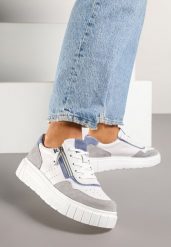 Biało-Szare Sneakersy Skórzane z Ozdobnym Suwakiem Tillirella. Białe obuwie sportowe damskie Born2be, z jeansu, bez zapięcia. Za 189.99 zł.