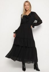 Czarna Siateczkowa Sukienka VICES o Rozkloszowanym Kroju z Falbanami Arevite. Czarne sukienki damskie Born2be, bez wzorów, klasyczne, bez ramiączek. Za 149.99 zł.