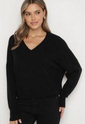 Czarny Sweter z Dekoltem w V z Domieszką Kaszmiru Mariara. Czarne swetry klasyczne damskie Born2be, uniwersalny, z jeansu, bez kołnierzyka. Za 109.99 zł.