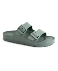 Klapki damskie Birkenstock Arizona Eva Pure Sage. Zielone klapki damskie Birkenstock, bez wzorów, z materiału, bez obcasa, bez zapięcia. Za 332.00 zł.