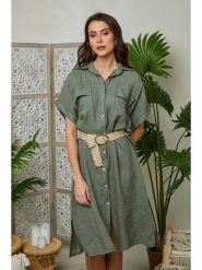 Lin Passion Lniana sukienka w kolorze khaki rozmiar: 34/36. Brązowe sukienki damskie Lin Passion, bez wzorów, ze lnu, klasyczne, bez ramiączek. Za 180.06 zł.
