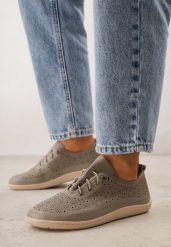 Szare Skórzane Tenisówki z Ażurową Cholewką Nesseli. Szare obuwie sportowe damskie Born2be, w ażurowe wzory, z jeansu, bez zapięcia. Za 209.99 zł.