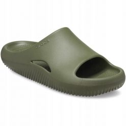 Klapki Dla Dorosłych Crocs Mellow Recovery Slide. Zielone klapki damskie Crocs, bez wzorów, z materiału, bez obcasa, bez zapięcia. Za 199.99 zł.