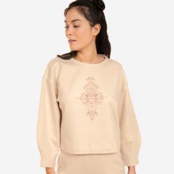 Bluza do jogi damska Kimjaly. Brązowe bluzy damskie KIMJALY, l, bez wzorów, z bawełny, bez kaptura. Za 99.99 zł.