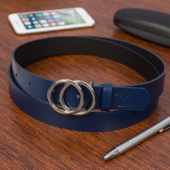 Pasek skórzany BELTIMORE granatowy B04 r.95-110 cm. Niebieskie paski damskie bez wzorów. Za 49.99 zł.