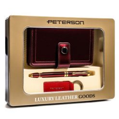 Zestaw prezentowy Peterson PTN ZDE bordowy. Czerwone portfele damskie Peterson, bez wzorów, ze skóry. Za 119.99 zł.