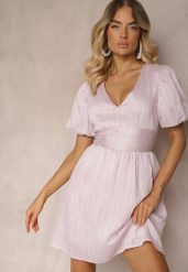 Różowa Taliowana Sukienka z Dodatkiem Bawełny na Suwak Ozdobiona Bufiastymi Rękawami Malfea. Czerwone sukienki damskie Renee, bez wzorów, z bawełny, eleganckie, bez ramiączek. W wyprzedaży za 91.99 zł.