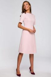 Sukienka elegancka trapezowa z asymetrycznym dołem różowa. Czerwone sukienki damskie Stylove, bez wzorów, z elastanu, biznesowe, bez ramiączek. Za 289.00 zł.