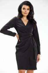 Elegancka kopertowa sukienka mini czarna. Czarne sukienki damskie Awama, bez wzorów, eleganckie, bez ramiączek. Za 349.00 zł.