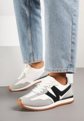 Szare Sneakersy z Metaliczną Lamówką i Geometrycznym Wzorem Tosvella. Szare obuwie sportowe damskie Born2be, z jeansu, bez zapięcia. Za 84.99 zł.